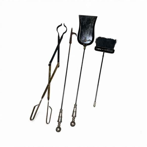 Late 20th Century 4-Piece Brass and Iron Fireplace Tool Set - Picture 2 of 13